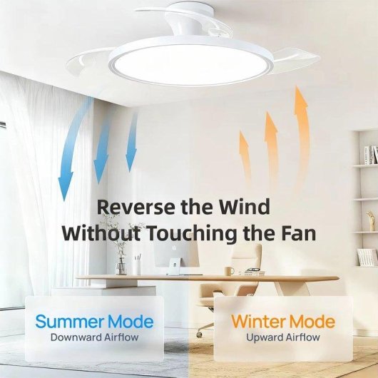 Ventilador de Techo con Luz Autrucker 55W 105cm 6 Velocidades Motor DC Aspas Retráctiles Silencioso con Mando y App