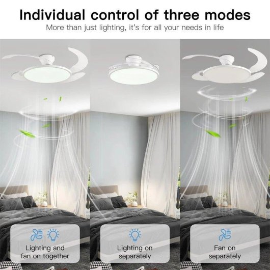 Ventilador de Techo con Luz Autrucker 55W 105cm 6 Velocidades Motor DC Aspas Retráctiles Silencioso con Mando y App
