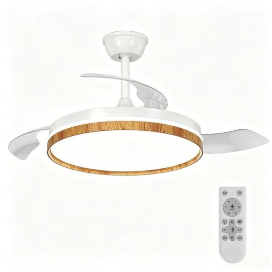 Ventilador de Techo con Luz Autrucker 36W Aspas Retráctiles 6 Velocidades Motor Reversible con Mando