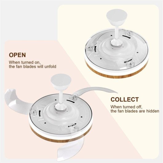 Ventilador de Techo con Luz Autrucker 36W Aspas Retráctiles 6 Velocidades Motor Reversible con Mando