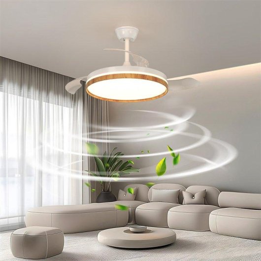 Ventilador de Techo con Luz Autrucker 36W Aspas Retráctiles 6 Velocidades Motor Reversible con Mando