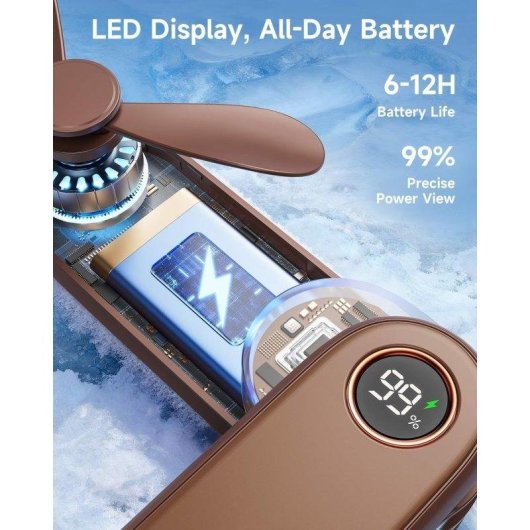 Mini Ventilador Portátil de Mano Autrucker Marrón Batería Recargable Plegable con Linterna LED Silencioso
