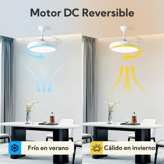Ventilador de Techo con Luz Autrucker 36W Aspas Retráctiles 6 Velocidades Motor DC Mando