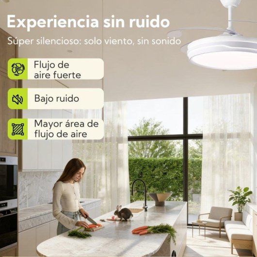 Ventilador de Techo con Luz Autrucker 36W Aspas Retráctiles 6 Velocidades Motor DC Mando