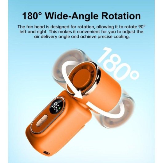 Mini Ventilatore Portatile Autrucker 6 Velocità Display LED Clip Batteria 3000mAh Arancione