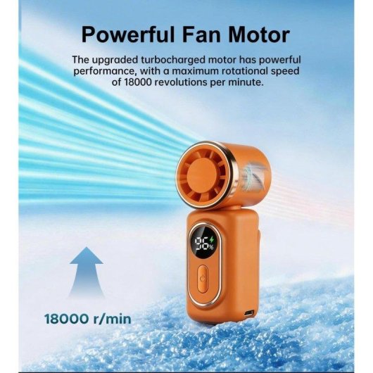Mini Ventilatore Portatile Autrucker 6 Velocità Display LED Clip Batteria 3000mAh Arancione