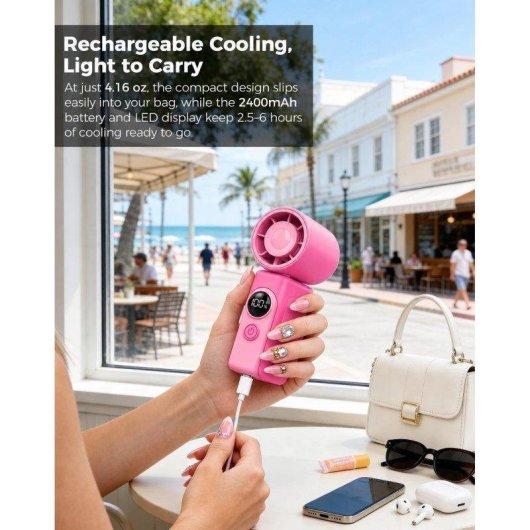 Mini Ventilador Portátil Autrucker 13.500 rpm 4 Velocidades Pinza 2400 mAh Recargable Pantalla LED