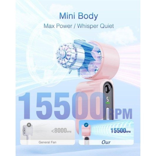 Mini Handventilator Autrucker 4000mAh 5 Stufen Ultra Leise Rosa