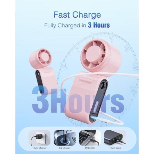 Mini Handventilator Autrucker 4000mAh 5 Stufen Ultra Leise Rosa