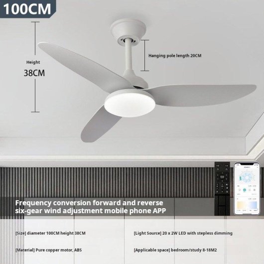 Ventilateur de Plafond avec Lumière Autrucker 40W 100cm 6 Vitesses Télécommande Contrôle Intelligent