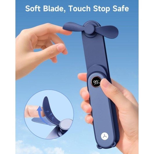 Mini Ventilador Portátil de Mano Autrucker Azul Oscuro Batería Recargable Plegable con Linterna