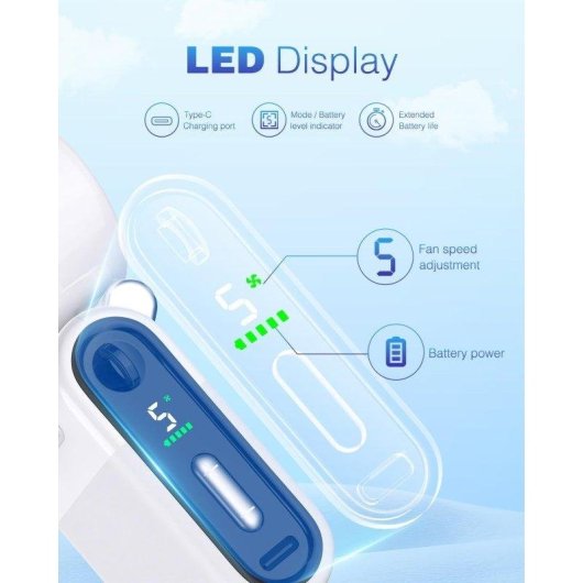 Mini-Handventilator Autrucker Weiß 4000mAh 5 Stufen Ultra Leise Tragbar