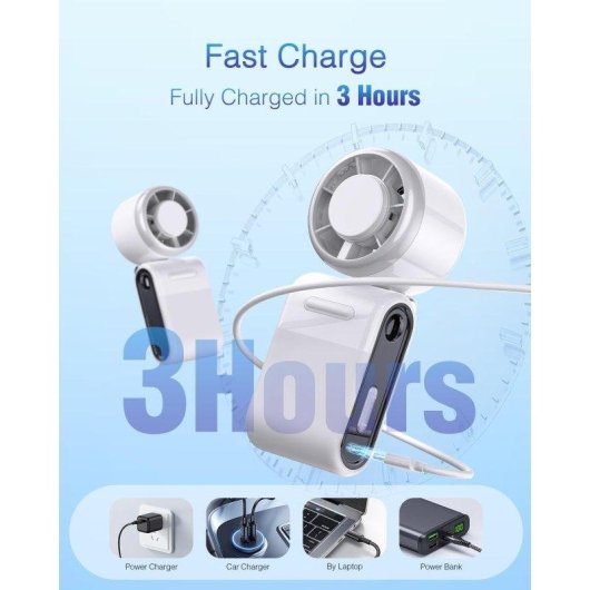 Mini-Handventilator Autrucker Weiß 4000mAh 5 Stufen Ultra Leise Tragbar