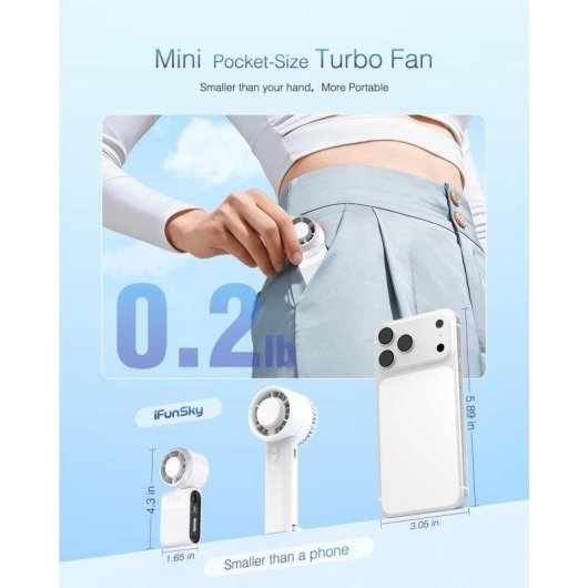 Mini-Handventilator Autrucker Weiß 4000mAh 5 Stufen Ultra Leise Tragbar