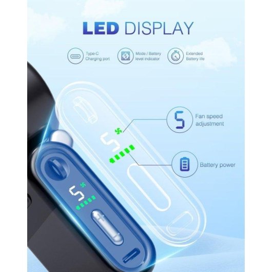 Mini Handventilator Autrucker 4000mAh 5 Stufen Ultra Leise Kabellos