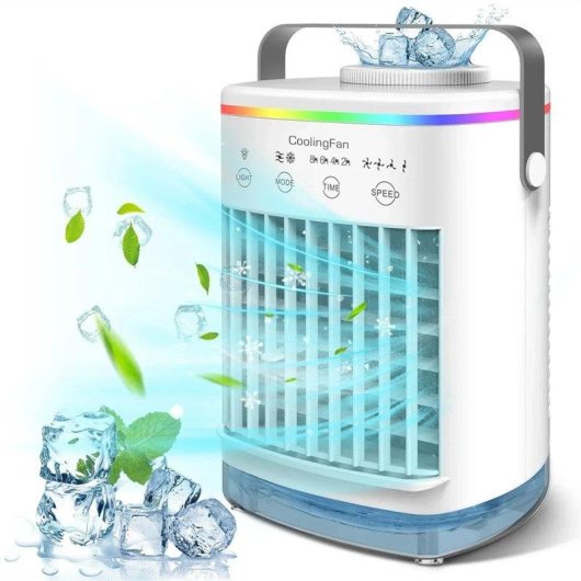 Mini Ventilador de Sobremesa Autrucker 7W 4 Velocidades Nebulizador Luz Ambiental USB Silencioso