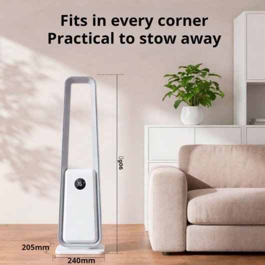 Ventilador Torre Autrucker Motor DC 24 Velocidades Sin Aspas Silencioso con Mando Temporizador