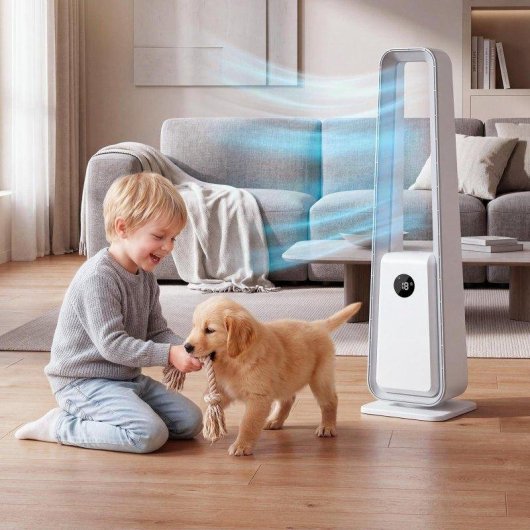 Ventilador Torre Autrucker Motor DC 24 Velocidades Sin Aspas Silencioso con Mando Temporizador