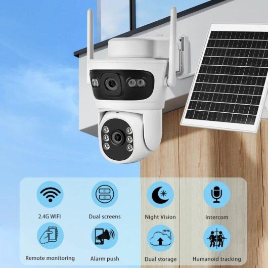 Caméra de surveillance Autrucker 2K Vision Nocturne Extérieure Audio Bidirectionnel Panneau Solaire