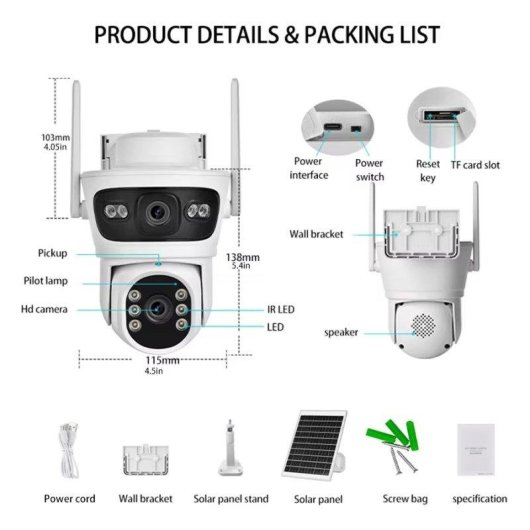 Caméra de surveillance Autrucker 2K Vision Nocturne Extérieure Audio Bidirectionnel Panneau Solaire
