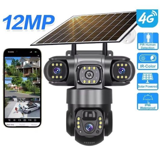 Caméra de surveillance Autrucker 6K 12MP Vision Nocturne Extérieure Panneau Solaire Audio Bidirectionnel