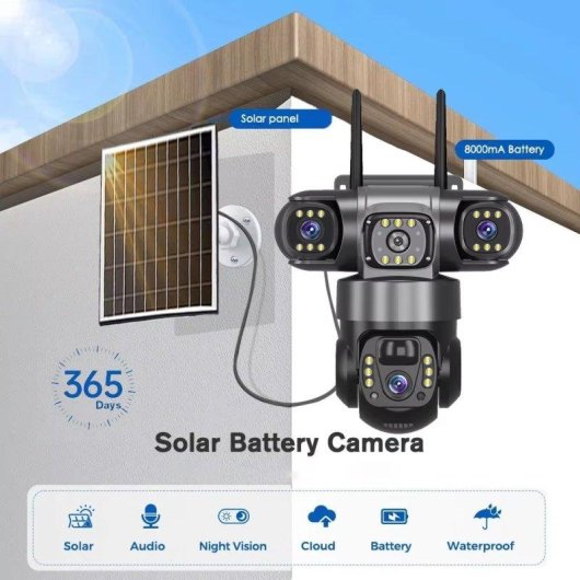 Caméra de surveillance Autrucker 6K 12MP Vision Nocturne Extérieure Panneau Solaire Audio Bidirectionnel