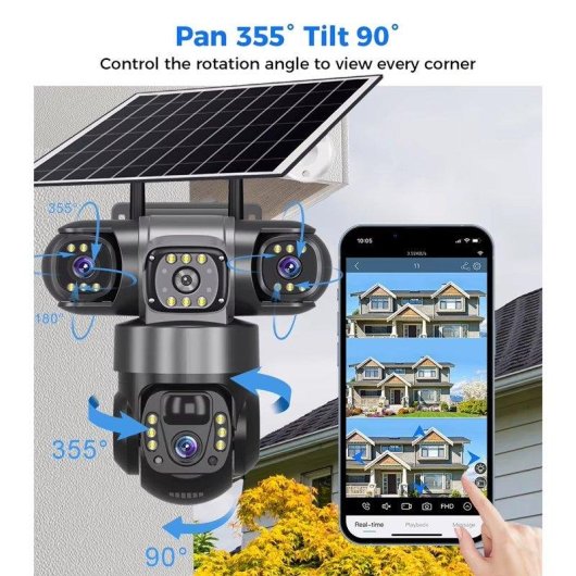 Caméra de surveillance Autrucker 6K 12MP Vision Nocturne Extérieure Panneau Solaire Audio Bidirectionnel