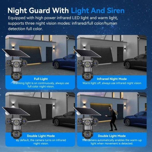Caméra de surveillance Autrucker 6K 12MP Vision Nocturne Extérieure Panneau Solaire Audio Bidirectionnel