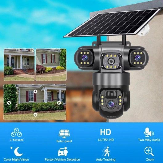 Caméra de surveillance Autrucker 15MP Vision Nocturne Extérieure Panneau Solaire Audio Bidirectionnel