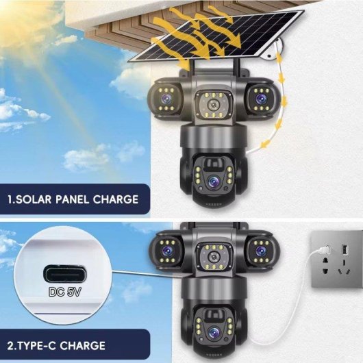 Caméra de surveillance Autrucker 15MP Vision Nocturne Extérieure Panneau Solaire Audio Bidirectionnel