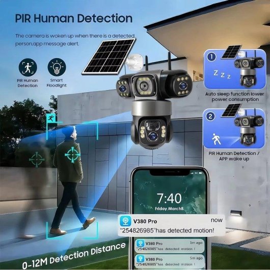 Caméra de surveillance Autrucker 15MP Vision Nocturne Extérieure Panneau Solaire Audio Bidirectionnel