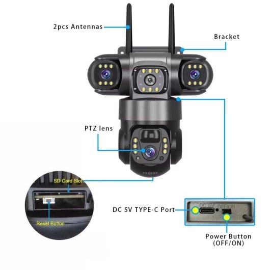 Caméra de surveillance Autrucker 15MP Vision Nocturne Extérieure Panneau Solaire Audio Bidirectionnel