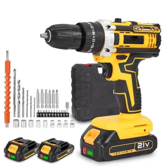 Taladro Impacto Inalámbrico Autrucker 21V 45 N·m 2 Baterías 34 Accesorios