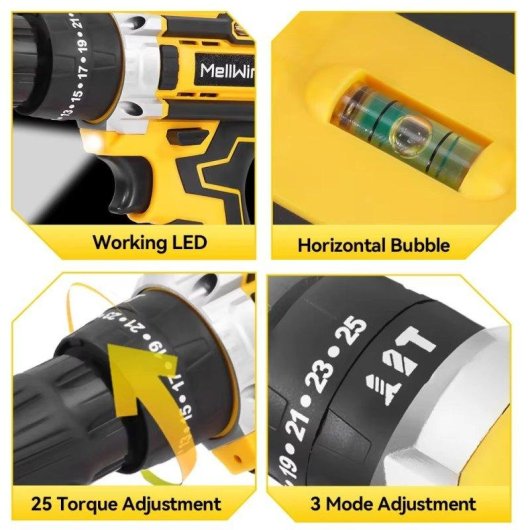 Taladro Impacto Inalámbrico Autrucker 21V 45 N·m 2 Baterías 34 Accesorios