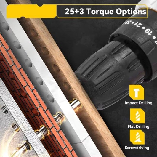 Taladro Impacto Inalámbrico Autrucker 21V 45 N·m 2 Baterías 34 Accesorios
