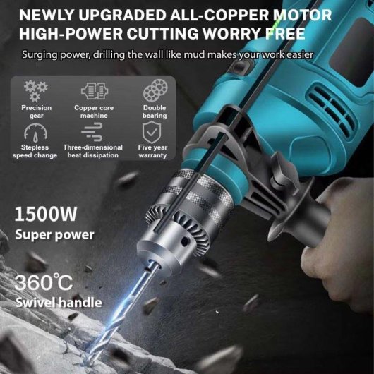 Taladro Percutor Eléctrico Autrucker 1500W 3 en 1