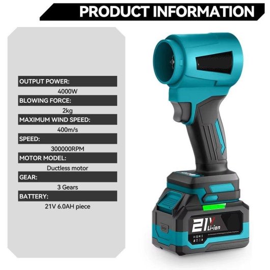 Soprador eletrico sem escovas Autrucker Makita 18V 4000W 400 m/s