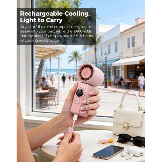 Mini Ventilador Autrucker Portátil 4 Velocidades Batería Recargable Pantalla LED Pinza 360°