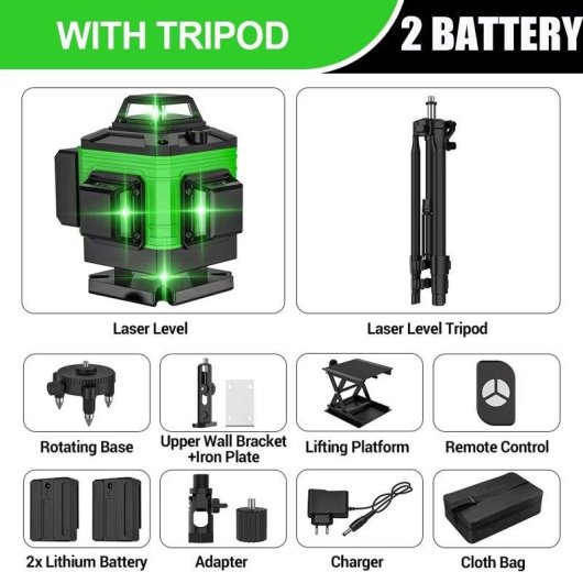 Livello Laser 4D Autrucker 16 Linee Verdi 360 Auto Livellante con Treppiede