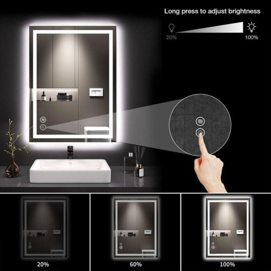 Espelho Autrucker LED Maquilhagem Regulavel Controlo Tactil Anti Embaçante