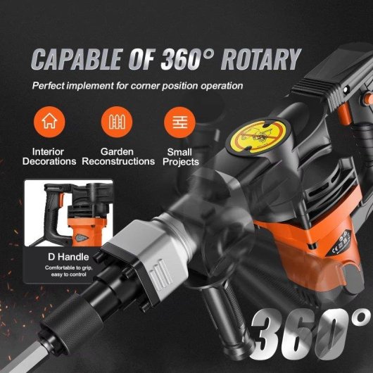 Martillo demoledor Autrucker 1400W 19J 2900bpm mango 360° dos cinceles