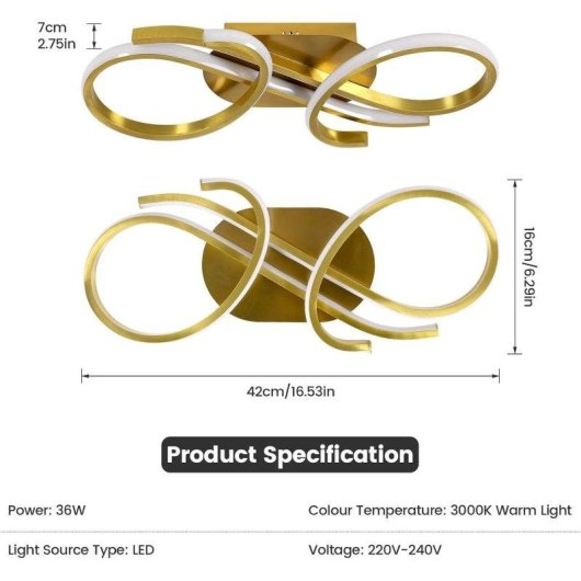 Luminaria de teto Autrucker dourada 36W LED 3000K Quarto