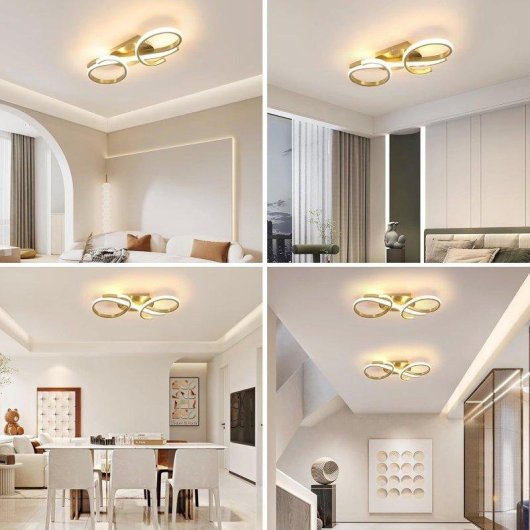 Luminaria de teto Autrucker dourada 36W LED 3000K Quarto