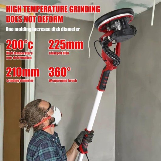 Lijadora de Pared Autrucker 225mm 1300W 6 Velocidades Autoaspiración LED Telescópica