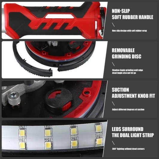 Lijadora de Pared Autrucker 225mm 1300W 6 Velocidades Autoaspiración LED Telescópica