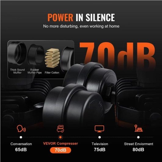 Compressores de ar Autrucker 900W 8L Silencioso 70dB