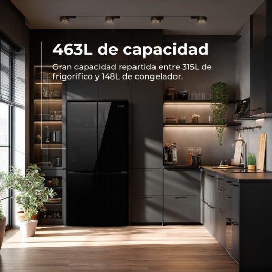 Frigorífico Cuatro Puertas Evvo F80b Total No Frost 180cm 463L E Negro