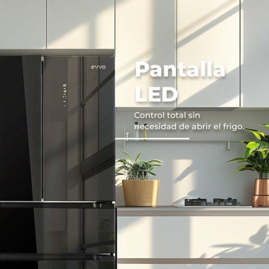 Frigorífico Francés Evvo F80B Glass Total No Frost 183cm 510L Negro Cristal