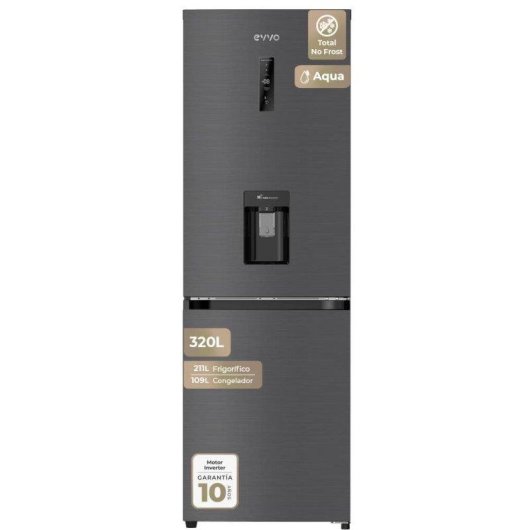 Frigorífico Combi Evvo F56DX Total No Frost 180cm 320L D Dark Inox Dispensador Agua