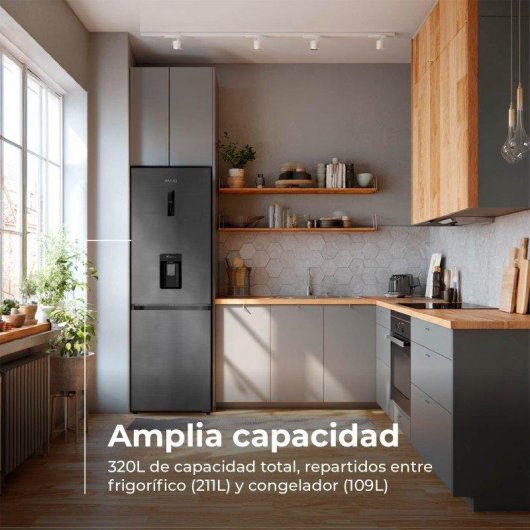 Frigorífico Combi Evvo F56DX Total No Frost 180cm 320L D Dark Inox Dispensador Agua